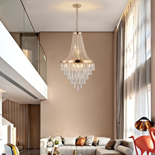Golden Crystal Chandelier, Large Modern Luxury Chandelier For Living Room, Dining Room, Bedroom, Hallway - Bulb Not Included