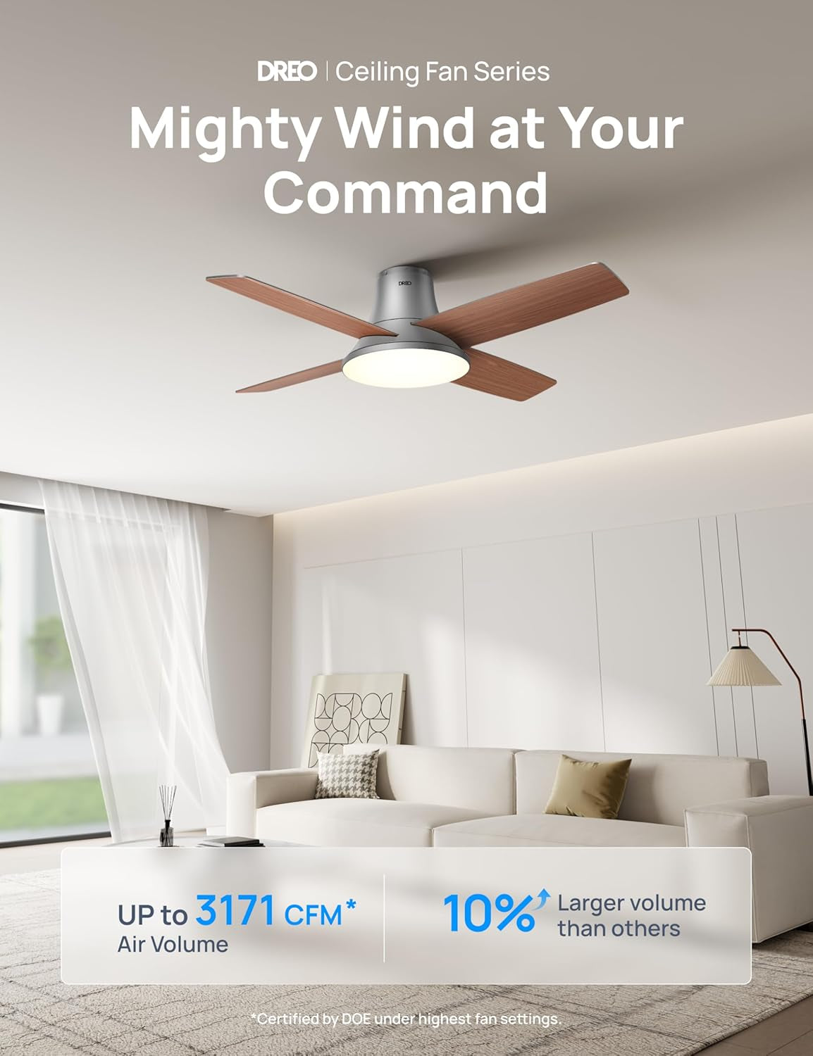 Ceiling Fans with Lights, 12 Speeds & 3 Fan Modes, Quiet DC Motor, Low