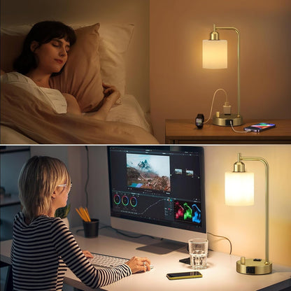 Industrial Table Lamps for Bedroom Set of 2 - Fully Dimmable Bedside