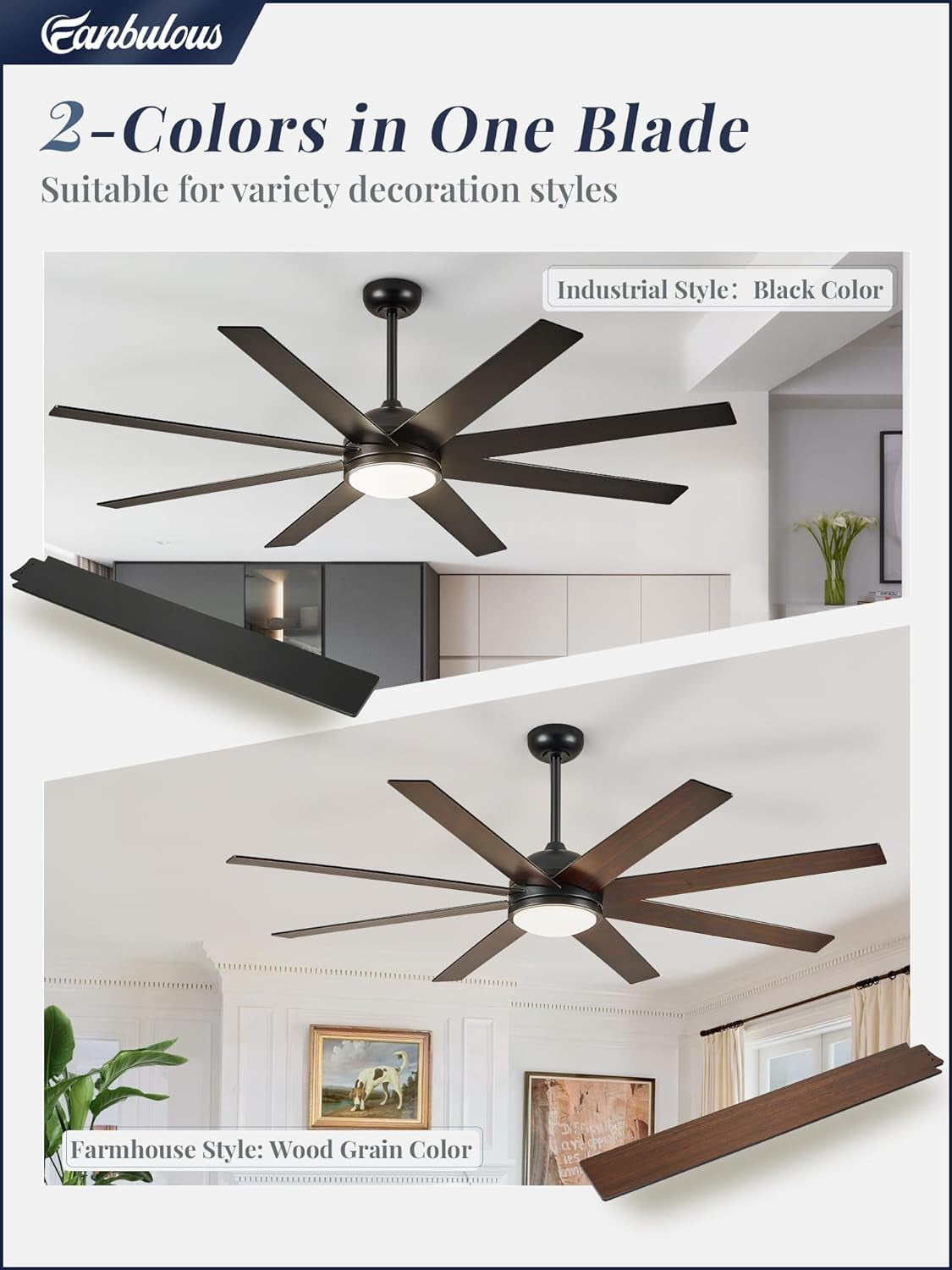 Ceiling Fans with Lights, 72 Inch Large Ceiling Fan with Light and