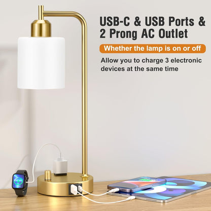 Industrial Table Lamps for Bedroom Set of 2 - Fully Dimmable Bedside