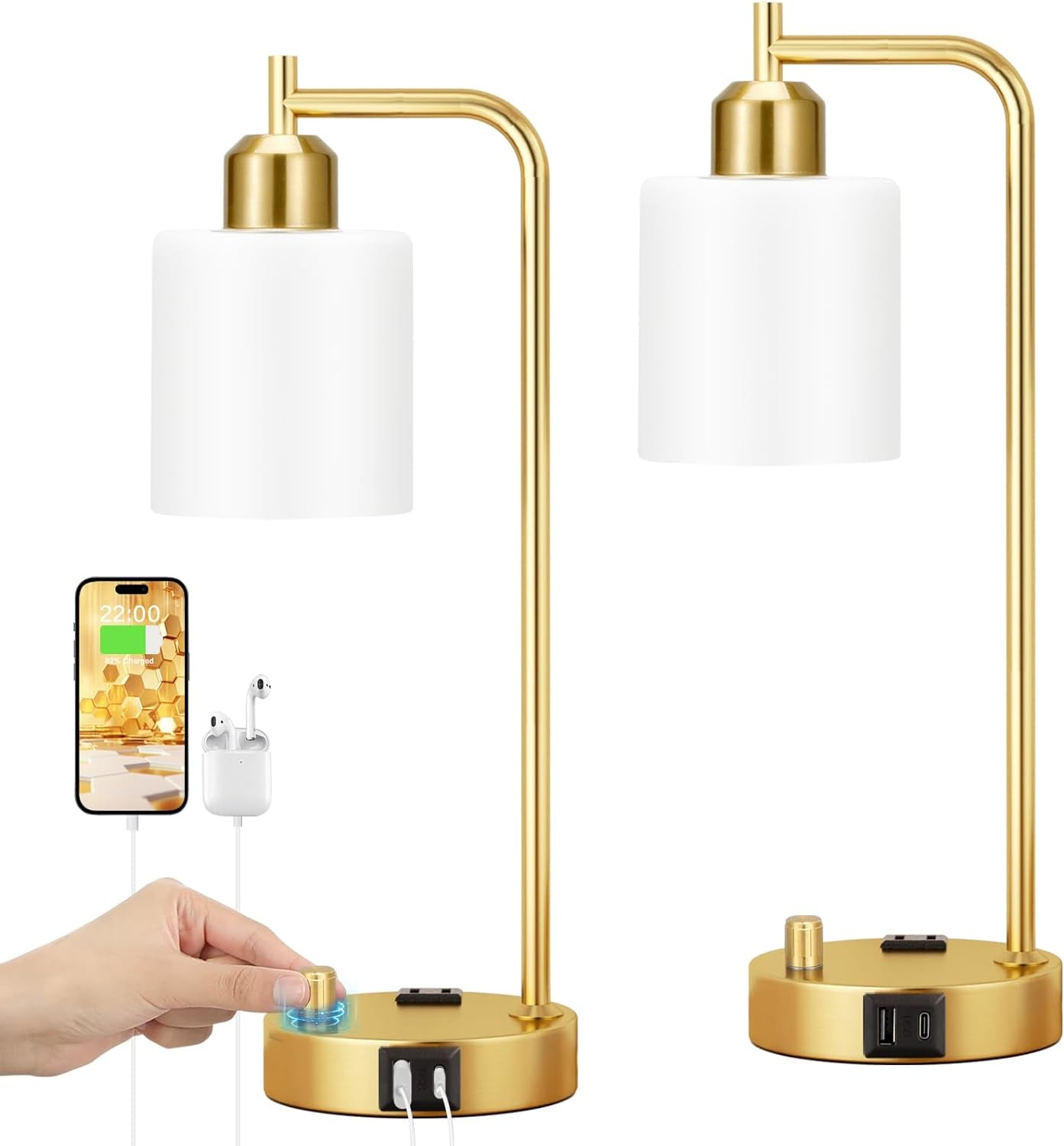 Industrial Table Lamps for Bedroom Set of 2 - Fully Dimmable Bedside