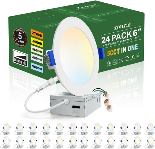 24 Pack 6 Inch Ultra-Thin LED Recessed Ceiling Light with Junction Box