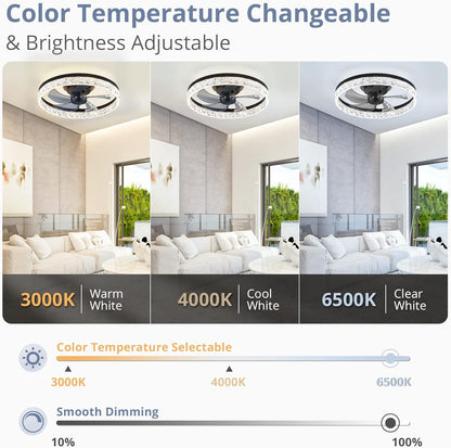 20" Modern Ceiling Fans with Lights and Remote, Dimmable Low Profile