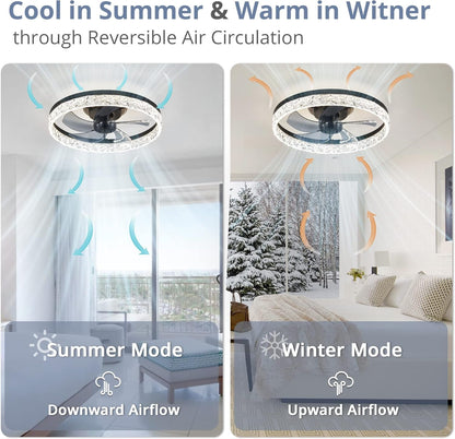 20" Modern Ceiling Fans with Lights and Remote, Dimmable Low Profile