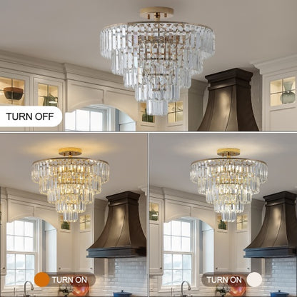 Golden Crystal Chandelier, 5-layer Round Semi-recessed Chandelier Lamp, Large Modern Luxury Chandelier, Suitable For Living Room, Dining Room, Bedroom, Corridor