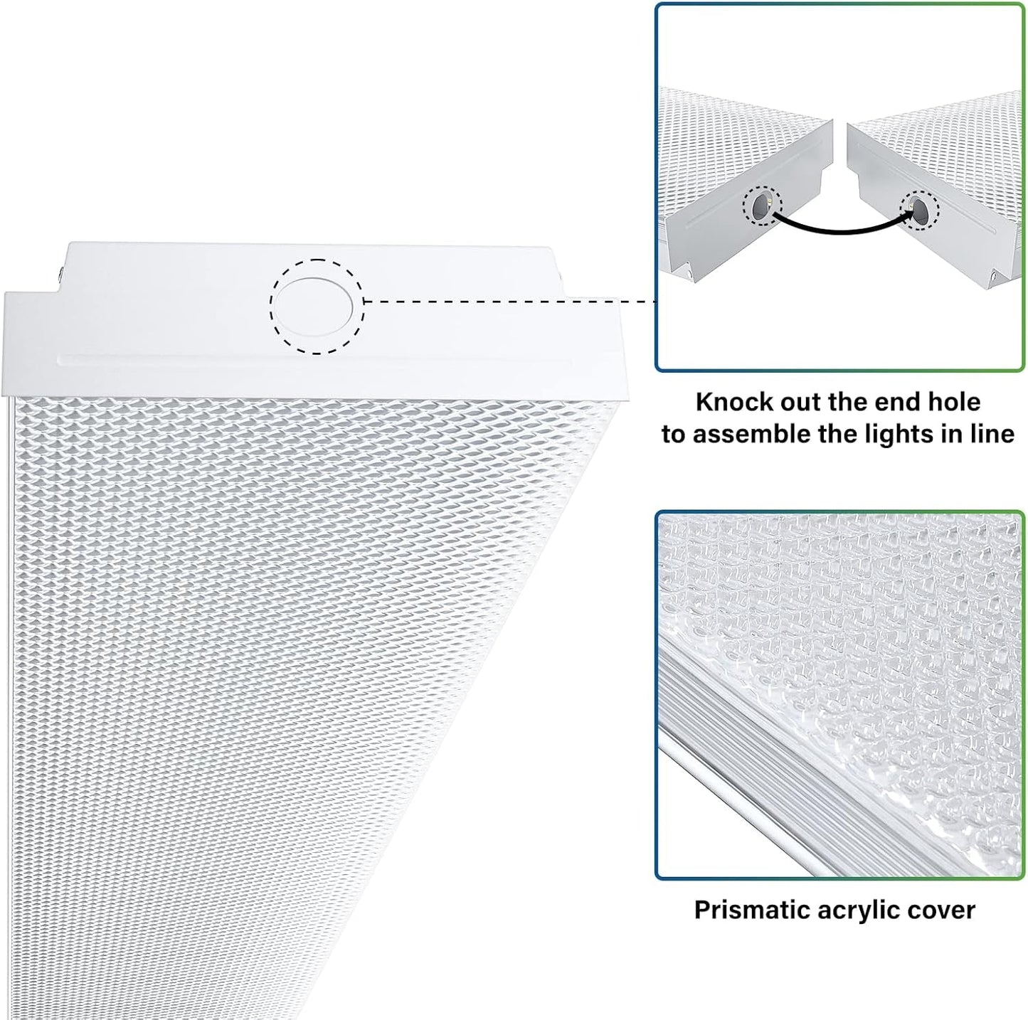 4FT LED Wraparound 40W Shop Lights for Garage, 4400Lm, 6000K, 4 Foot