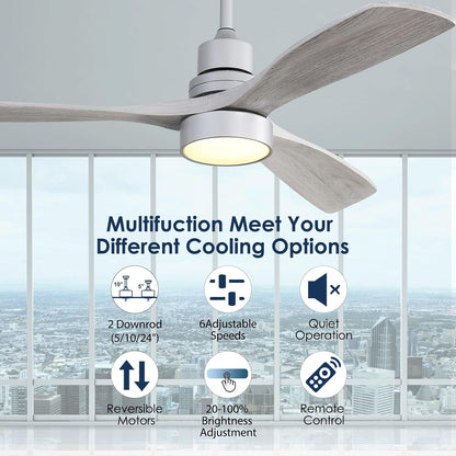 52 Inch Ceiling Fan with Lights, Low Profile Flush Mount Mordern Wood