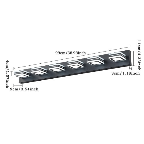LED Modern Black Makeup Light, 6 Light Acrylic Matte Black Bathroom Makeup Light Covering Mirror