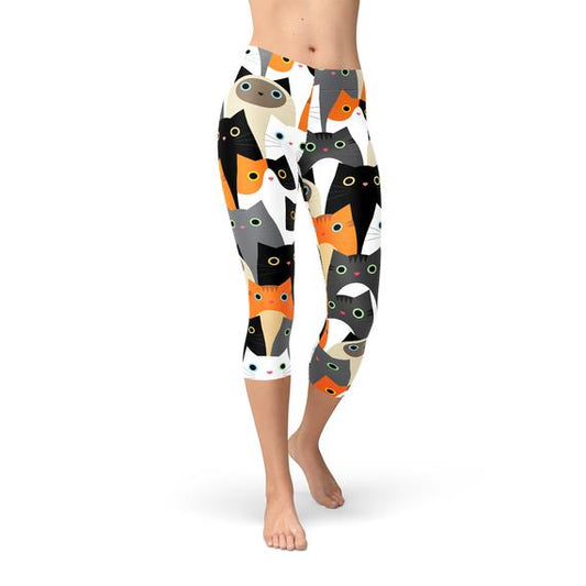Women All Over Print Cats Capri Leggings