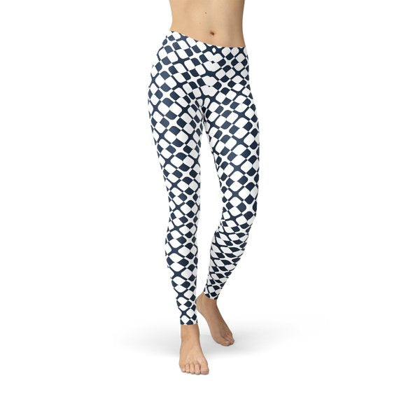 Women Geometric Blue Tile Leggings