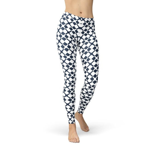 Women Geometric Blue Tile Leggings