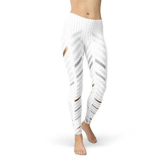 Women White Stripes Leggings