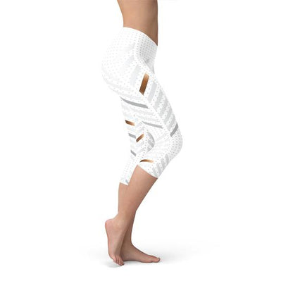 Women White Stripes Capri Leggings