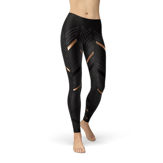 Women Sports Stripes Black Leggings