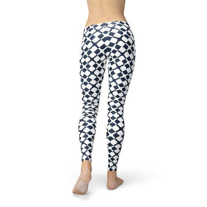 Women Geometric Blue Tile Leggings