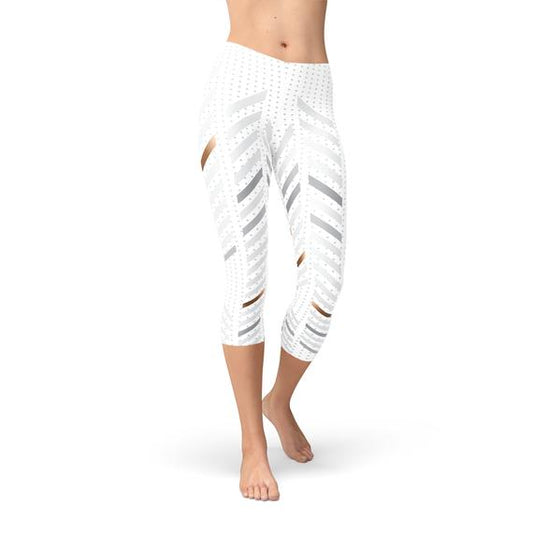 Women White Stripes Capri Leggings