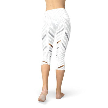 Women White Stripes Capri Leggings