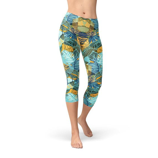 Women Hexagon Floral Capri Leggings