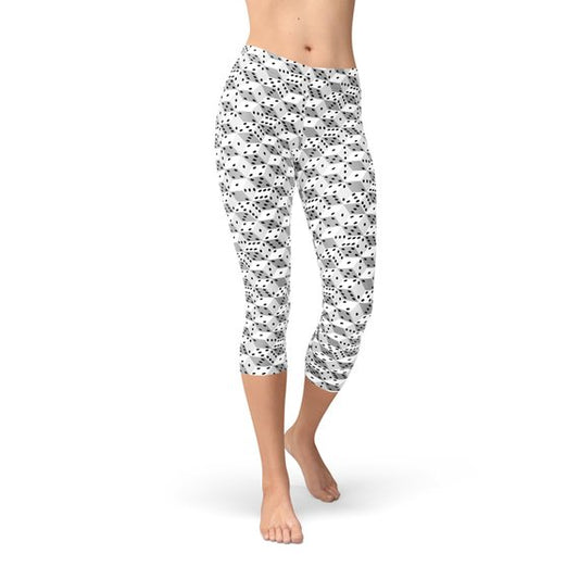 Women Black and White Dice Capri Leggings