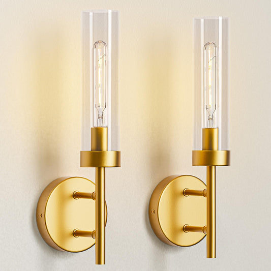 Gold Hardwired Wall Sconces Set of 2, Modern Bathroom Vanity Sconces Wall Lighting-0