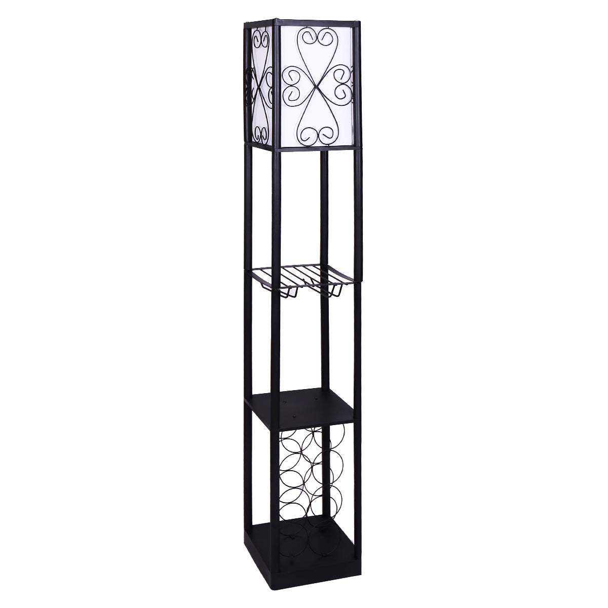 NNEDPE Sarantino Metal Etagere Floor Lamp with Wine Holder Shelf-0