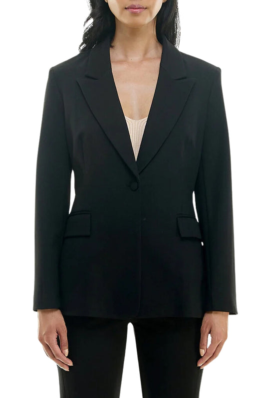 Nicole Miller Peak Lapel Two Button Blazer with Front Pocket Flaps and Lace Detail on Back-0
