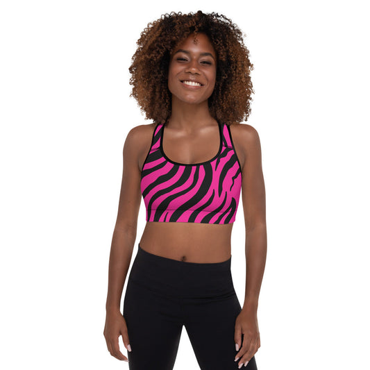 Zebra Print Pink Padded Sports Bra-0