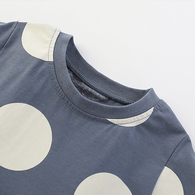 Summer Arrival Flowers Cartoon and Polka Dots Pattern Short Sleeves Dress for Stylish Girls-2