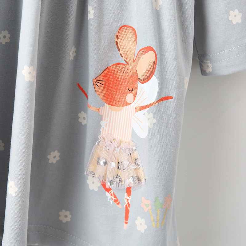 Autumn Arrival Baby Kids Girls Floral and Animals Pattern Long Sleeves Crew Neck Dress-3