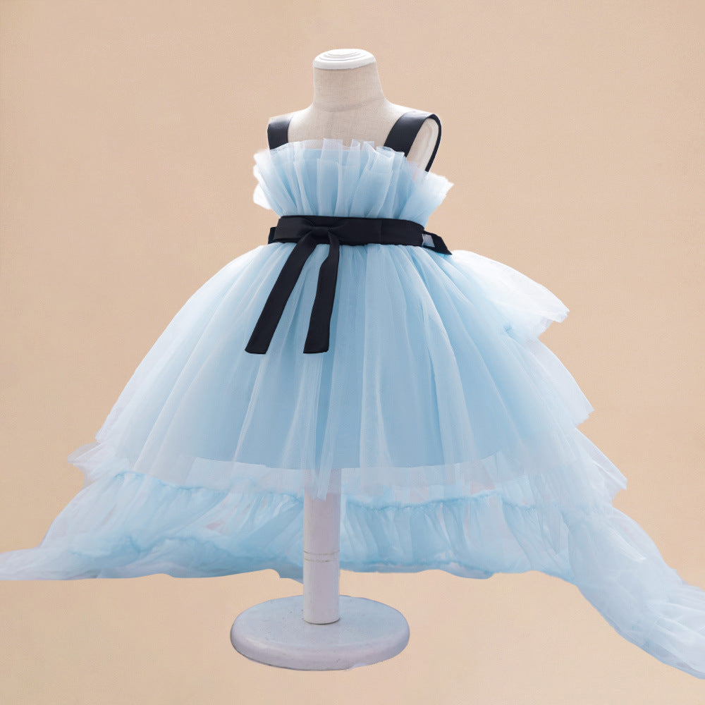 Summer Baby Kids Girls Princess Sleeveless Ribbon Butterfly Bow Tailcoat Tulle Dress-4