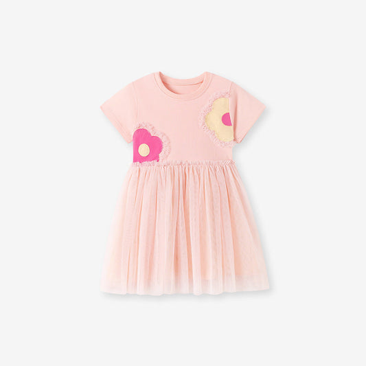 Summer Arrival Flowers Pattern Short Sleeves Dress for Stylish Girls-0