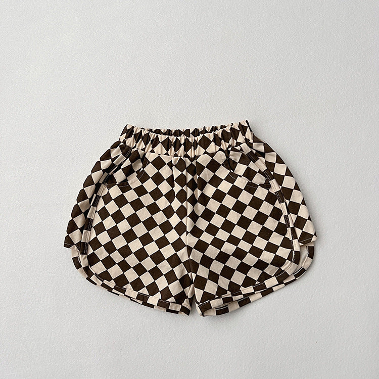 Checkerboard Print Pattern Comfy Shorts-5