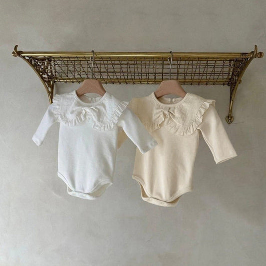 Autumn and Spring Arrival Baby Girls Solid Color Long Sleeves Bodysuit with Collar-0