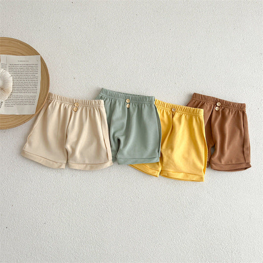 Baby Unisex Solid Color Comfy Summer Shorts In Summer-0