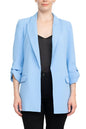 T Tahari Lapel Collar 3/4 Roll Sleeve Open Front Woven Jacket