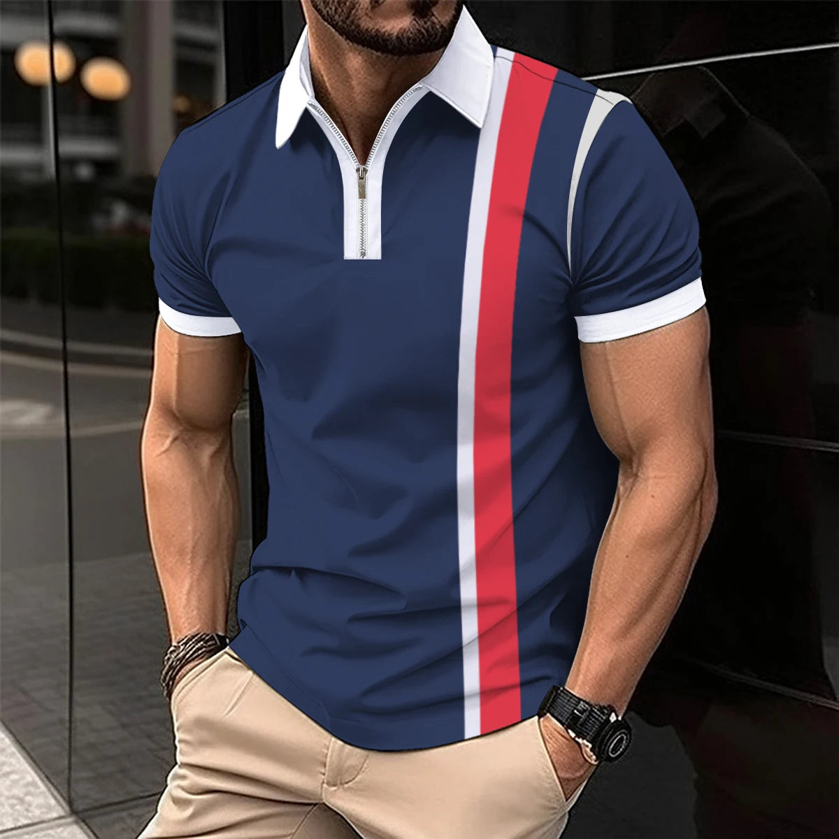 2024 Summer Best-Selling Men's Polo Shirt Lapel Print Men's Clothing Striped Polo Shirt Casual Sports Street Men's T-Shirt