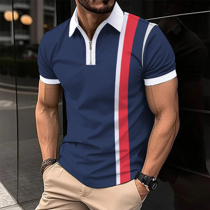 2024 Summer Best-Selling Men's Polo Shirt Lapel Print Men's Clothing Striped Polo Shirt Casual Sports Street Men's T-Shirt