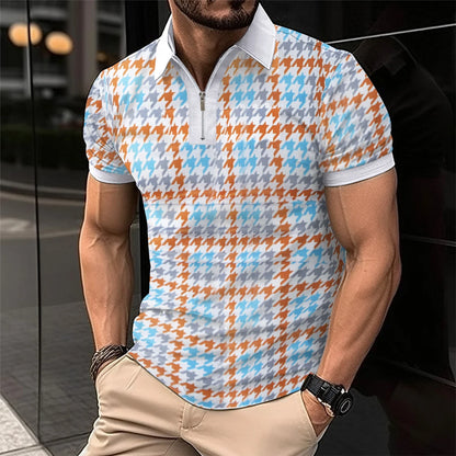 2024 Summer Best-Selling Men's Polo Shirt Lapel Print Men's Clothing Striped Polo Shirt Casual Sports Street Men's T-Shirt