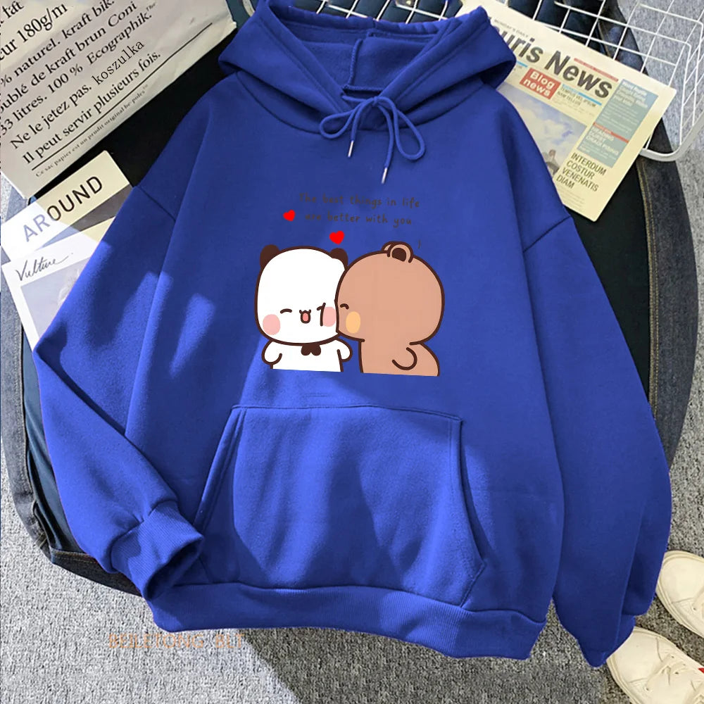 Panda Bear Bubu Dudu Love Heart Sweatshirts Women/Men Clothing Casual Long Sleeve Kawaii Printing Pullovers for Winter Fleece