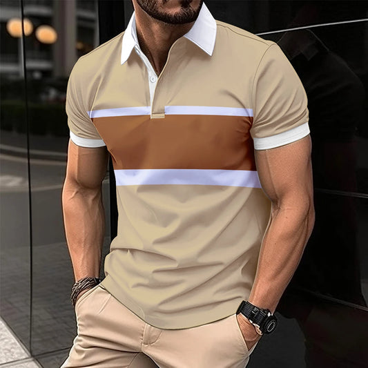 2024 Summer Best-Selling Men's Polo Shirt Lapel Print Men's Clothing Striped Polo Shirt Casual Sports Street Men's T-Shirt