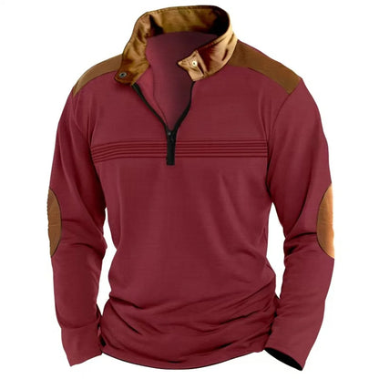Autumn/Winter Fashion Everyday Casual Solid Color Zipper Chest Pleated Stripe Patchwork Comfortable Long-Sleeved POLO Shirt