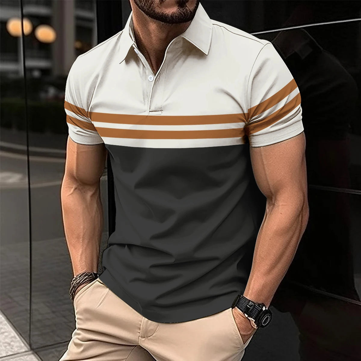 2024 Summer Best-Selling Men's Polo Shirt Lapel Print Men's Clothing Striped Polo Shirt Casual Sports Street Men's T-Shirt