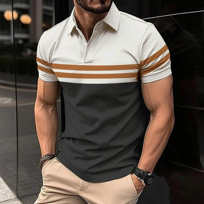 2024 Summer Best-Selling Men's Polo Shirt Lapel Print Men's Clothing Striped Polo Shirt Casual Sports Street Men's T-Shirt