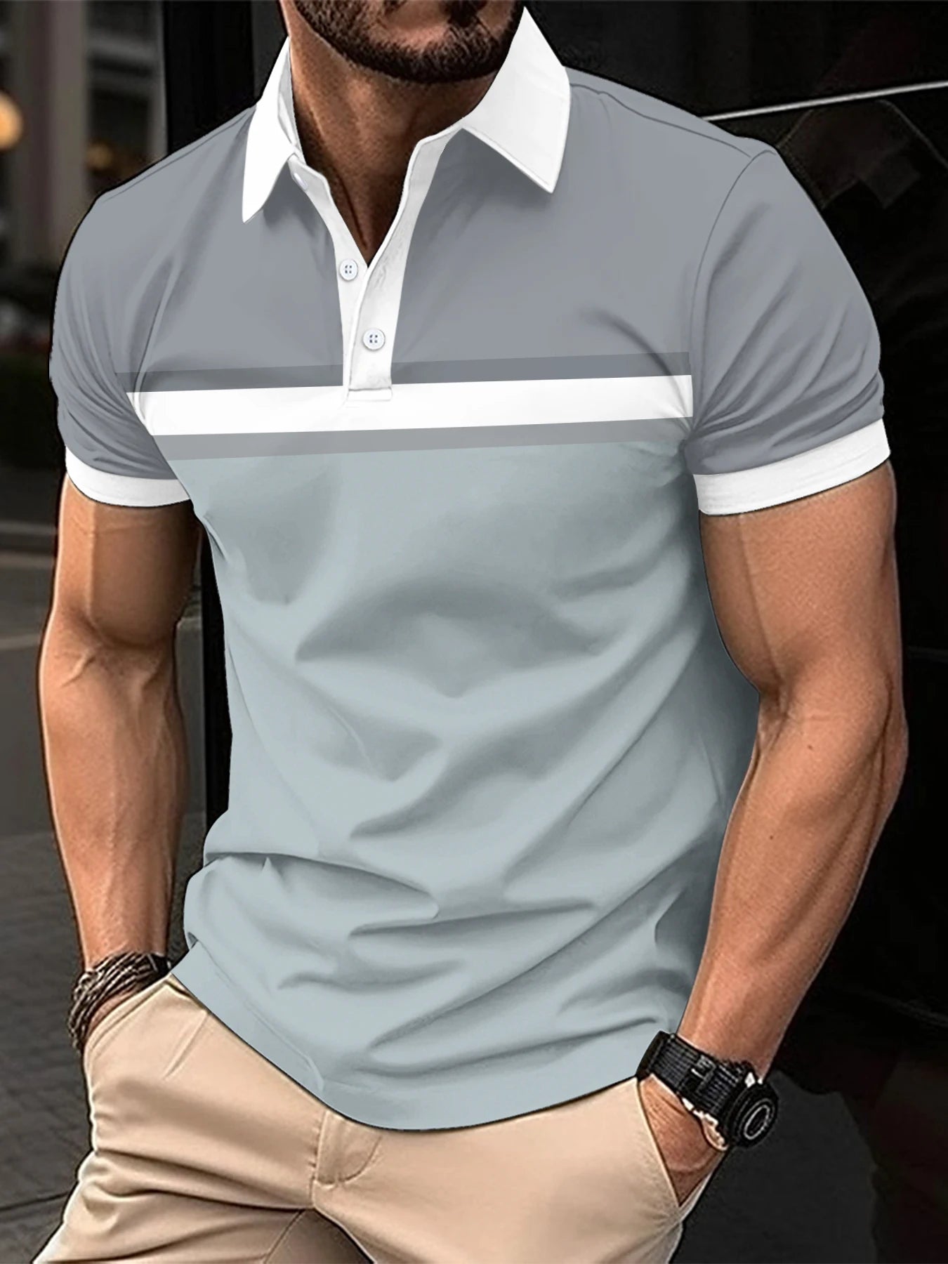 2024 Summer Best-Selling Men's Polo Shirt Lapel Print Men's Clothing Striped Polo Shirt Casual Sports Street Men's T-Shirt