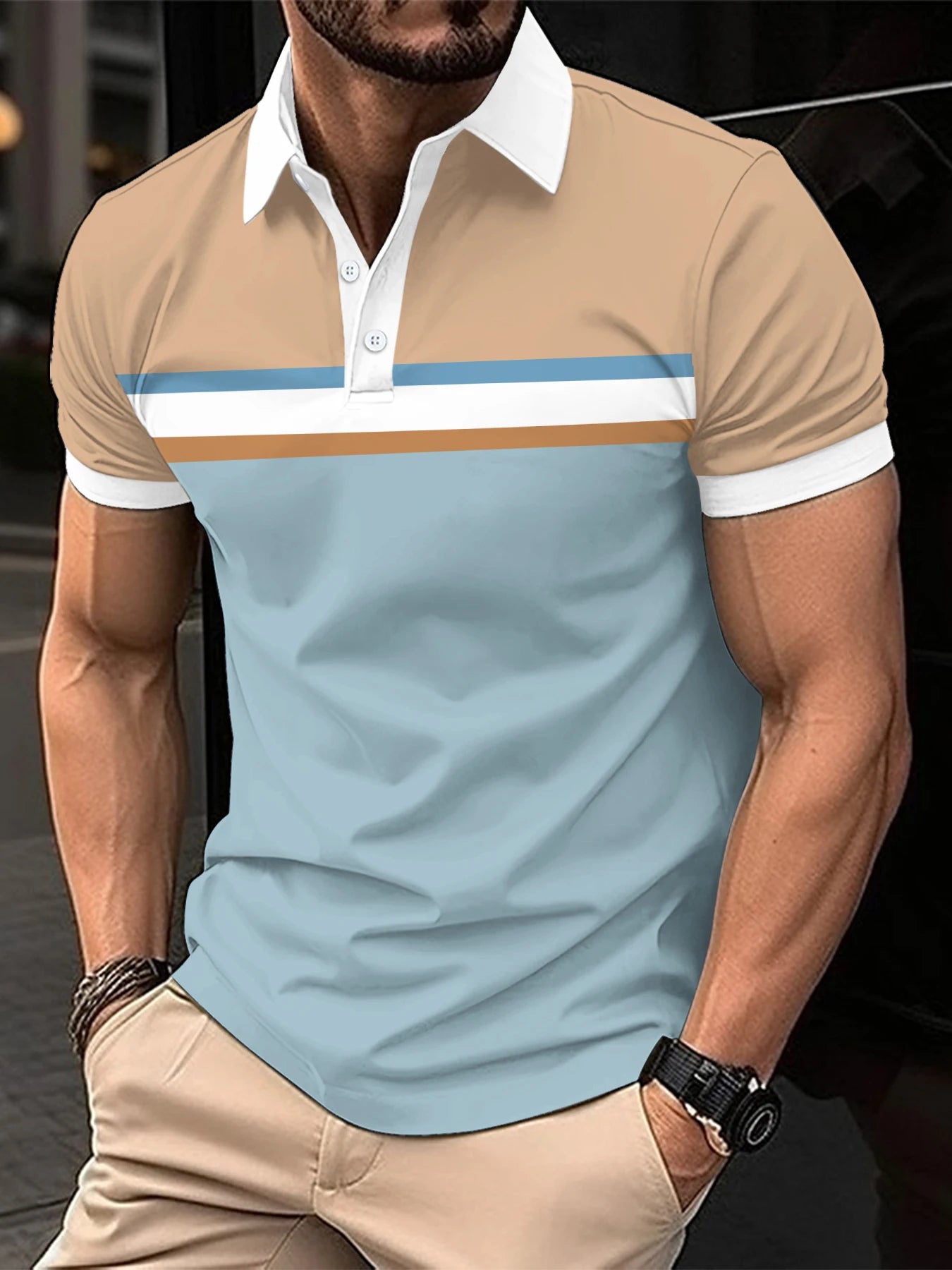 2024 Summer Best-Selling Men's Polo Shirt Lapel Print Men's Clothing Striped Polo Shirt Casual Sports Street Men's T-Shirt