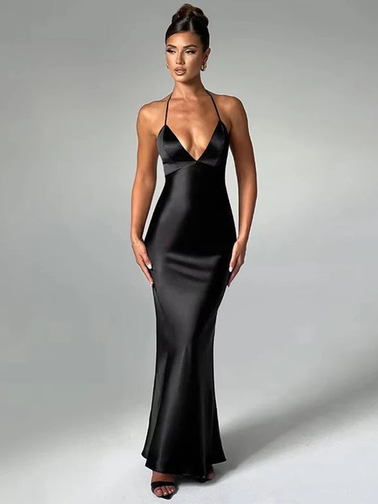 Avrilyaan Satin Backless Slim Sexy Dress Women 2024 Bodycon Long Summer Dress Mermaid Elegant NightClub Party Dresses Vestidos