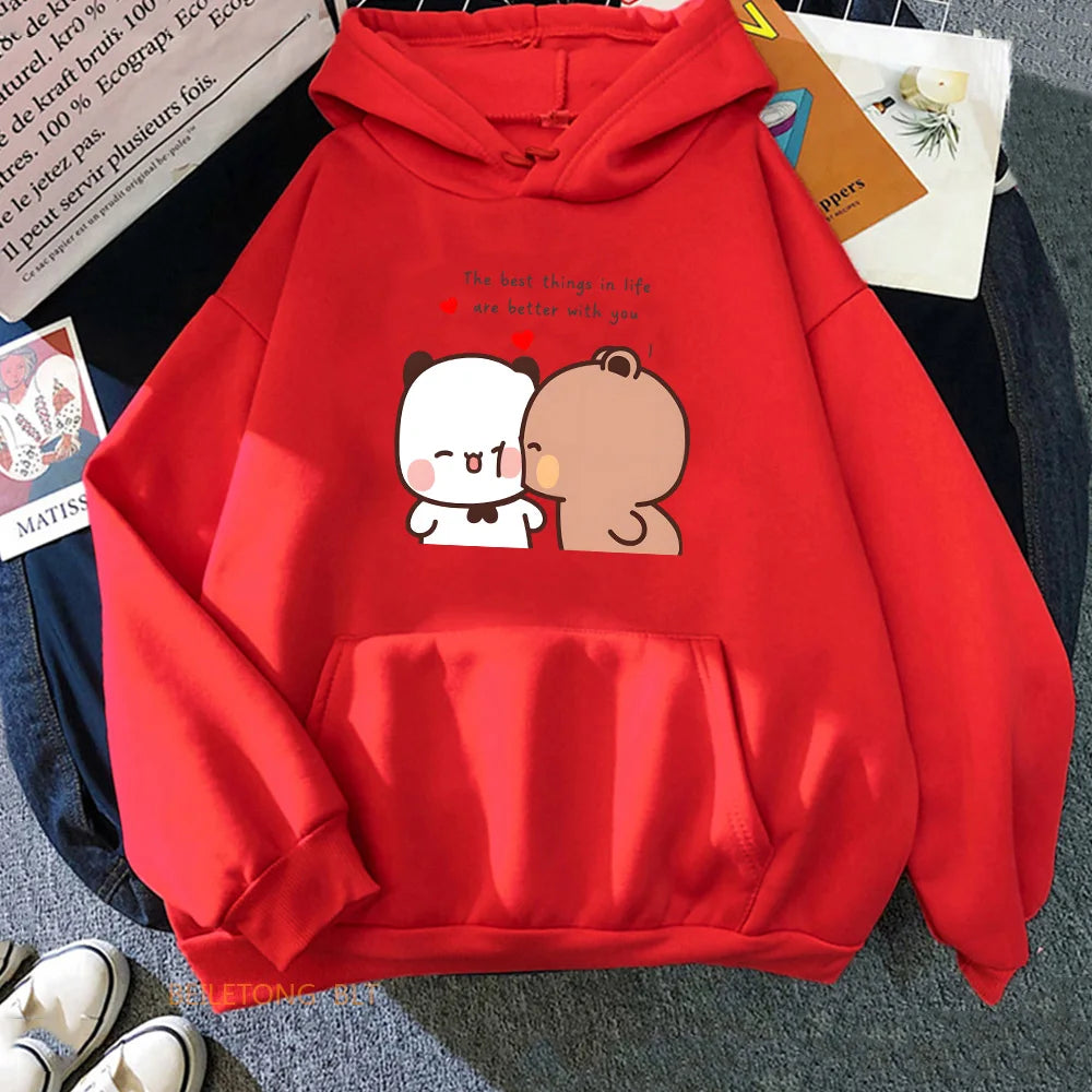 Panda Bear Bubu Dudu Love Heart Sweatshirts Women/Men Clothing Casual Long Sleeve Kawaii Printing Pullovers for Winter Fleece