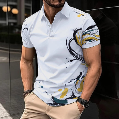 2024 Summer Best-Selling Men's Polo Shirt Lapel Print Men's Clothing Striped Polo Shirt Casual Sports Street Men's T-Shirt