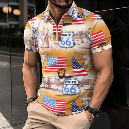 2024 Summer Best-Selling Men's Polo Shirt Lapel Print Men's Clothing Striped Polo Shirt Casual Sports Street Men's T-Shirt